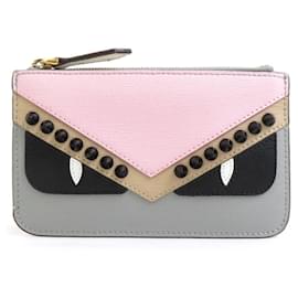 Fendi-Porte-monnaie en cuir Fendi-Marron,Rose,Blanc cassé