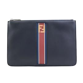 Fendi-Fendi Navy Leather Clutch Bag-Navy blue
