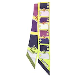 Hermès-Hermes Silk Twilly Scarf Yellow Purple-Yellow