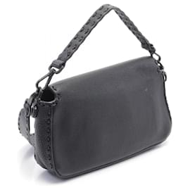 Fendi-Fendi Leather Baguette Selleria Handbag 7VA572-Black