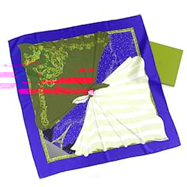 Hermès-Hermes Silk Scarf Souvenirs de Paris-Blue