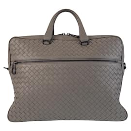Bottega Veneta-Bottega Veneta Intrecciato Leather Business Bag-Grey