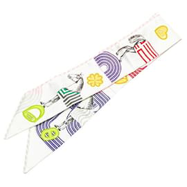 Hermès-Hermes Silk Twilly Scarf Multicolor-White