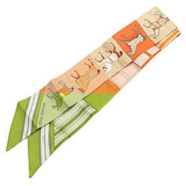 Hermès-Hermes Silk Twilly Scarf Orange Multicolor-Orange