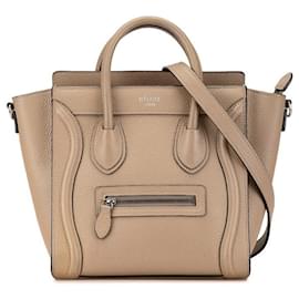 Céline-Celine Luggage Nano Shopper Leather Handbag-Brown,Beige
