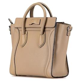 Céline-Celine Luggage Nano Shopper Leather Handbag-Brown,Beige