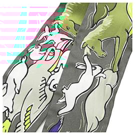 Hermès-Hermes Silk Twilly Mille et Un Lapins Scarf-Green