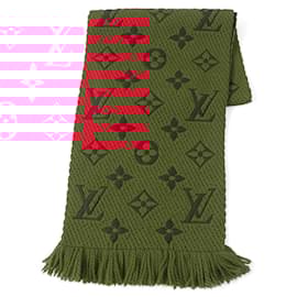 Louis Vuitton-Louis Vuitton Logo Mania Wool Silk Scarf Ruby-Red