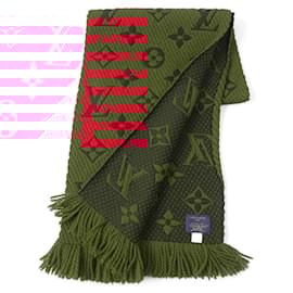Louis Vuitton-Louis Vuitton Logo Mania Wool Silk Scarf Ruby-Red