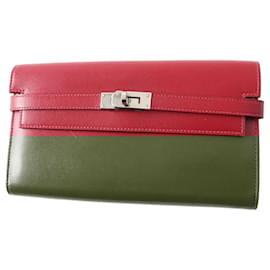 Hermès-Hermes Kelly Wallet Box Calf Rouge Grenat-Red