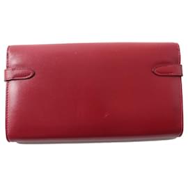 Hermès-Hermes Kelly Wallet Box Calf Rouge Grenat-Red