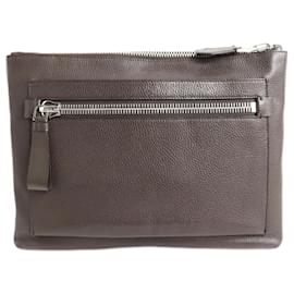 Tom Ford-Tom Ford Leather Big Zip Clutch Bag-Brown