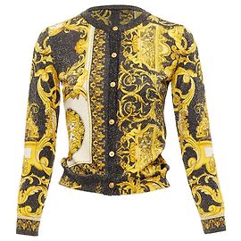 Metallisch lurex gestrickte Barocco Tribute Cardigan von Versace mit Medusa-Button Golden Metallisch