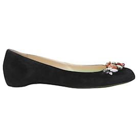 Christian Louboutin-Christian Louboutin mixed crystal stone embellished suede flats-Black