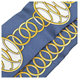 Hermès-Hermes Silk Twilly Scarf Navy Gold-Multiple colors