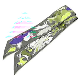 Hermès-Hermes Silk Twilly Mille et Un Lapins Scarf-White