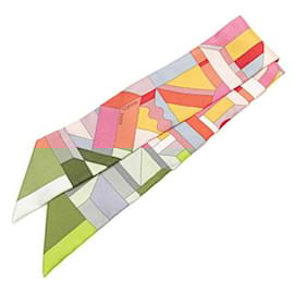 Hermès-Hermes Silk Twilly Perspective Cavaliere Scarf-Orange
