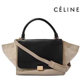 Céline-Celine Trapeze 169542 Handbag/Shoulder Bag Black/Beige-Black