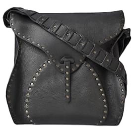 Céline-Celine Embossed Leather Shoulder Bag Black Vintage Gold-Black