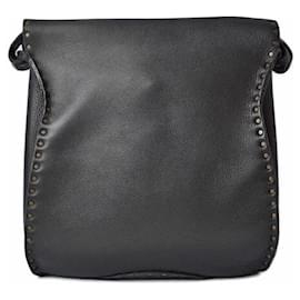 Céline-Celine Embossed Leather Shoulder Bag Black Vintage Gold-Black