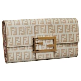 Fendi-Portefeuille long Fendi Zucchino-Marron,Beige