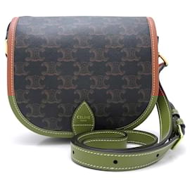 Céline-Celine Folco Medium Shoulder Bag Calfskin Canvas-Brown