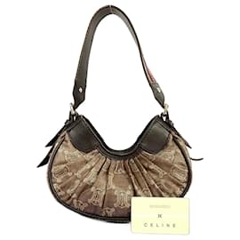 Céline-Celine Leather Canvas Triomphe Logo Mini Tote Bag-Brown