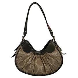 Céline-Celine Leather Canvas Triomphe Logo Mini Tote Bag-Brown