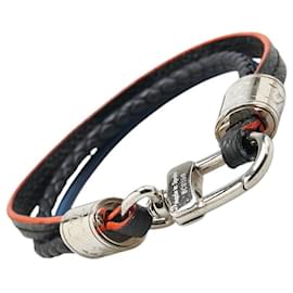 Louis Vuitton-Louis Vuitton Leather Metal Bracelet M6423E-Black