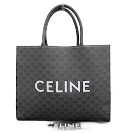 Céline-Celine Trionphe Horizontal Cabas Logo Handbag Black-Black