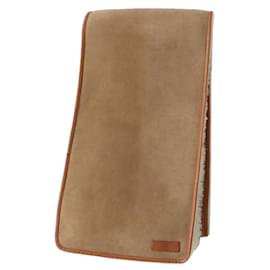 Hermès-Hermes Leather Trim Shearling Scarf-Brown