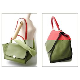 Céline-Celine Trapeze Handbag Red 2-Way Strap-Red