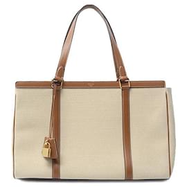 Céline-Celine Unisex Medium Seau Cabas Tote Bag Canvas Calfskin Beige-Brown,Beige