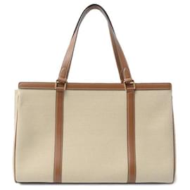 Céline-Celine Unisex Medium Seau Cabas Tote Bag Canvas Calfskin Beige-Brown,Beige