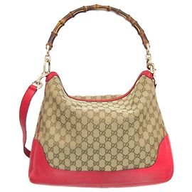 Bolsa de ombro e tote Gucci Bamboo 282315 para mulheres Marrom Vermelho Bege