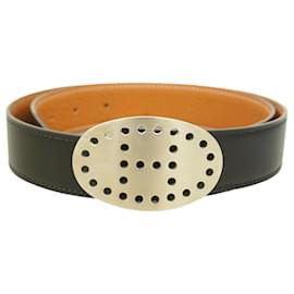 Hermès-Hermes Belt Evelyn in Black and Gold-Black,Golden