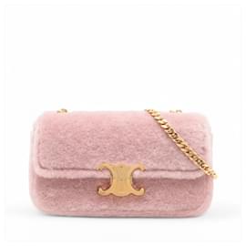 Céline-Celine Triomphe Fur Chain Shoulder Bag-Pink