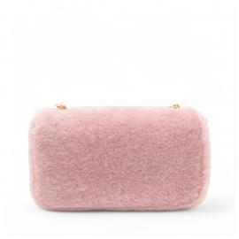 Céline-Celine Triomphe Fur Chain Shoulder Bag-Pink