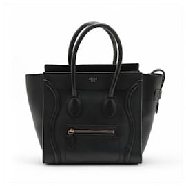 Céline-Celine Luggage Micro Shopper Leather Shoulder Bag-Black