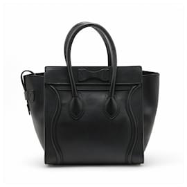 Céline-Celine Luggage Micro Shopper Leather Shoulder Bag-Black