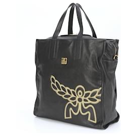 MCM-MCM Black Leather Shoulder Bag-Black