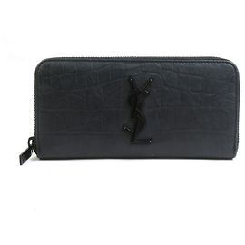 Saint Laurent Embossed Leather Long Wallet Black