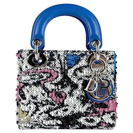 Christian Dior-Christian Dior Tweed and Leather Handbag-Black,Blue