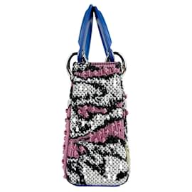 Christian Dior-Christian Dior Tweed and Leather Handbag-Black,Blue