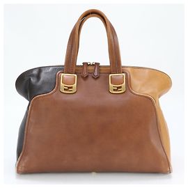Fendi Chameleon Leather Handbag Tote Brown