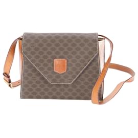 Céline-Celine Triomphe Macadam Crossbody Leather Shoulder Bag-Brown