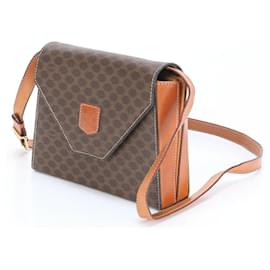 Céline-Celine Triomphe Macadam Crossbody Leather Shoulder Bag-Brown