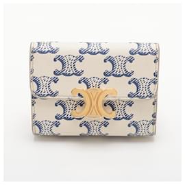 Céline-Celine Small Wallet Triomphe Canvas-Brown,White