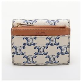 Céline-Celine Small Wallet Triomphe Canvas-Brown,White