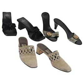 Salvatore Ferragamo-Salvatore Ferragamo Fendi Gucci Shoes Suede Leather 3Set Beige Black Auth ti2930-Black,Beige
